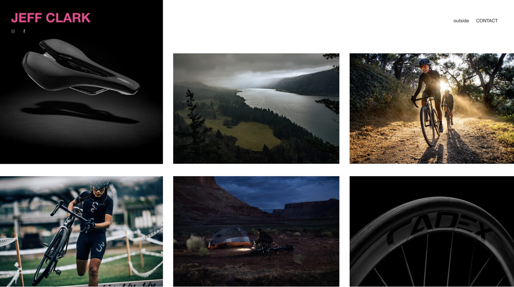 Jeff Clark Photography's portfolio site, showing commercial and outdoor lifestyle photography work