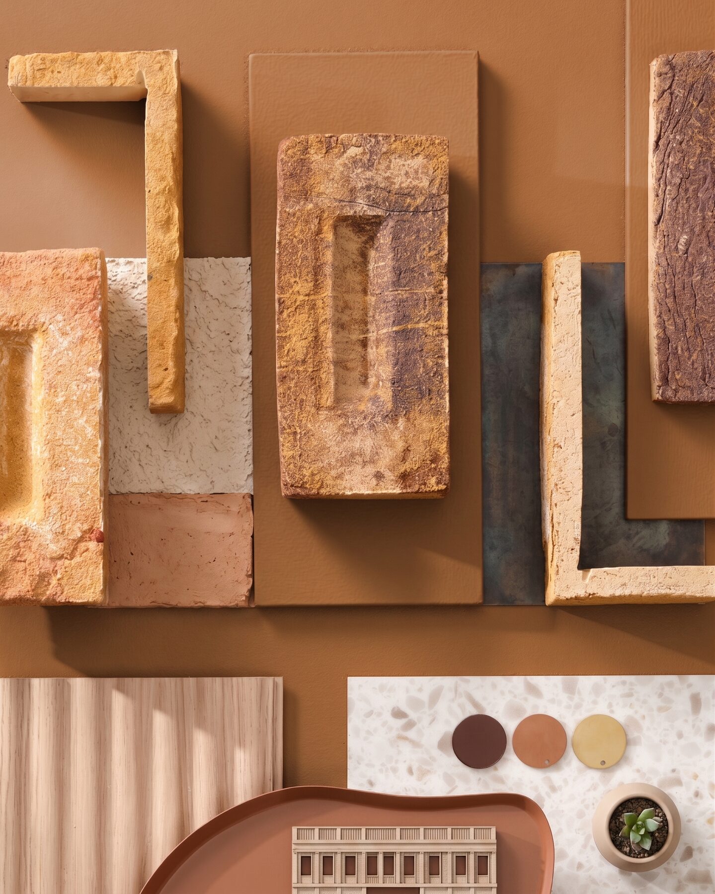 Materials mood board: textures and finishes found throughout Plaza Commercial Center