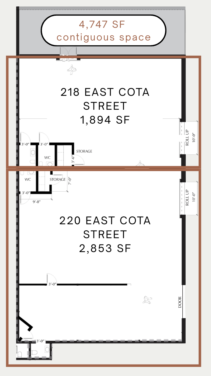 Floor plan showing Unit 218 (1,894 SF) above Unit 220 (2,853 SF) as 4,747 SF of contiguous space